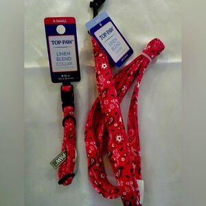 Top Paw Red Bandana Collar (XS) and Matching Leash 6ft x 5/8”